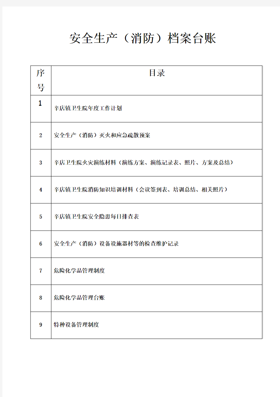 安全生产消防档案台账