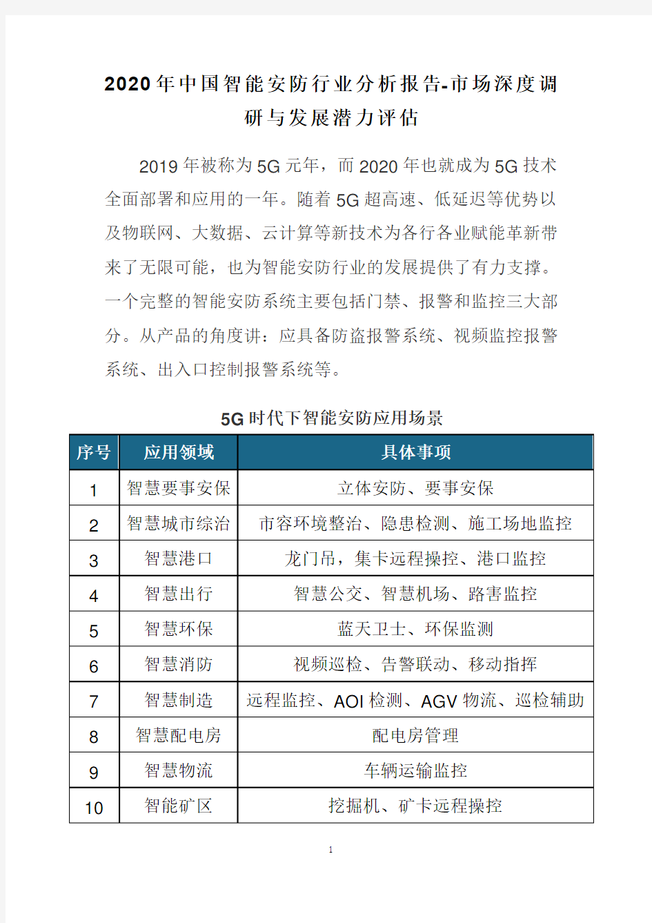 2020年中国智能安防行业分析报告-市场深度调研与发展潜力评估