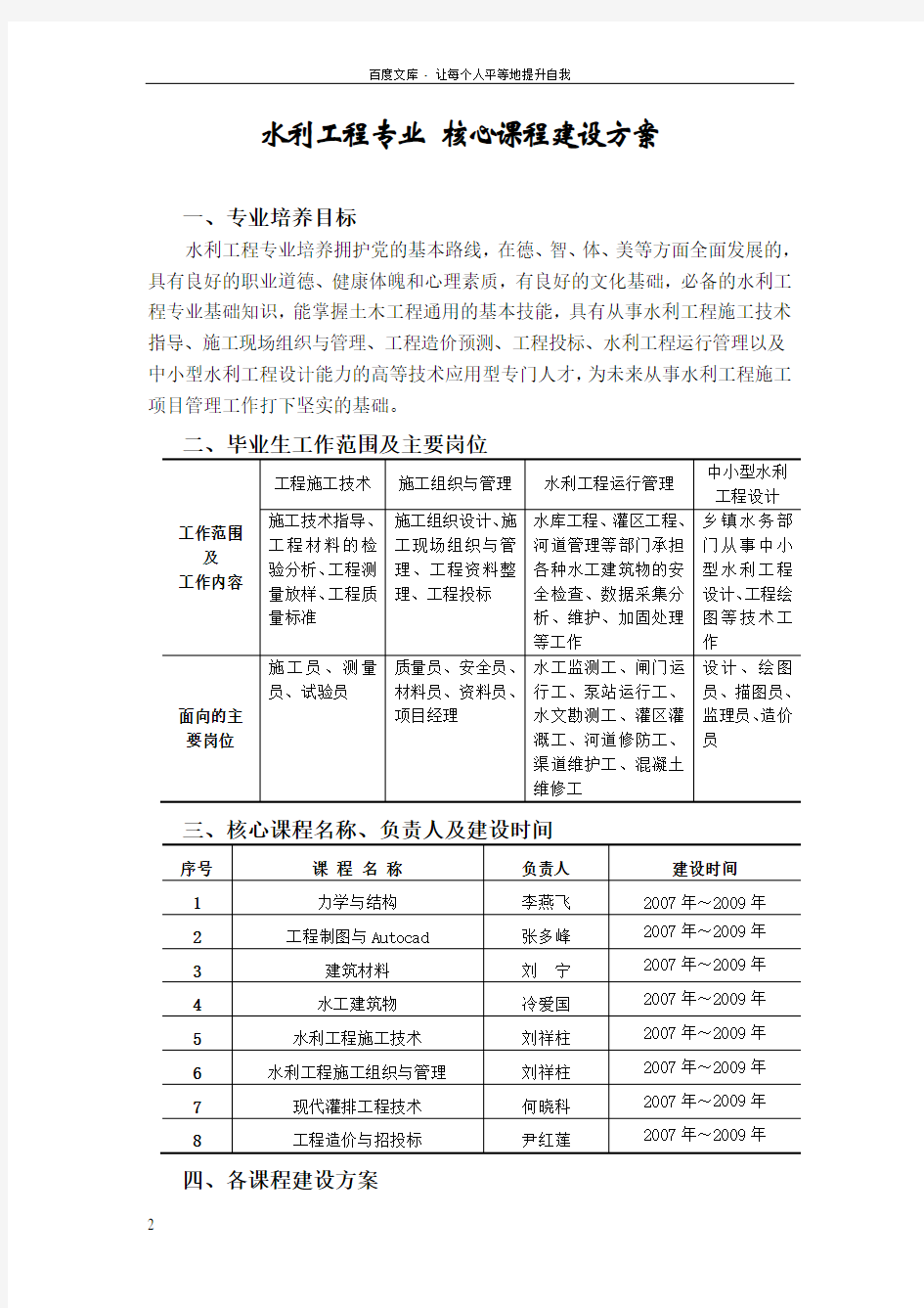 专业核心课程建设方案