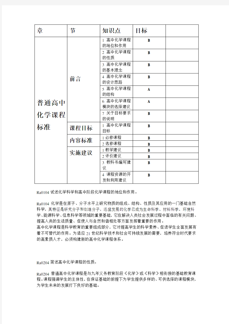 高中化学课程标准