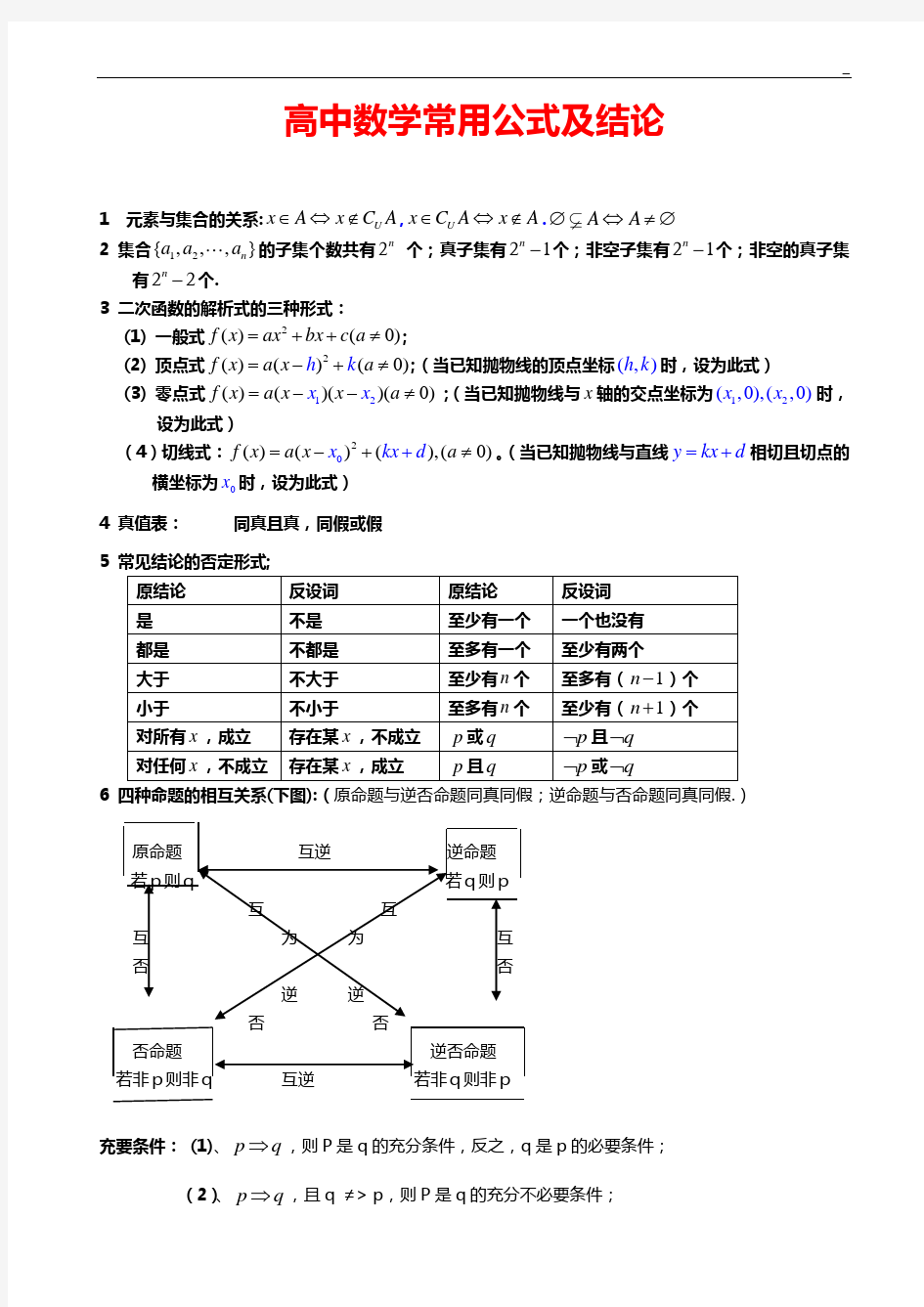 高级中学所有数学定律全套整合【完全版】