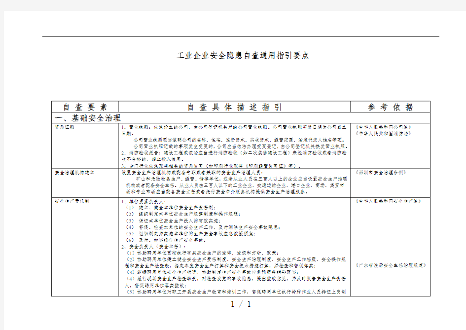 工业企业安全隐患自查通用指引重点