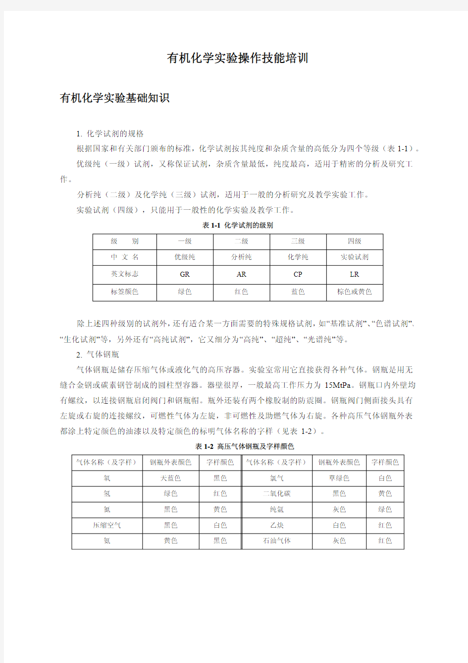 有机化学操作技能培训