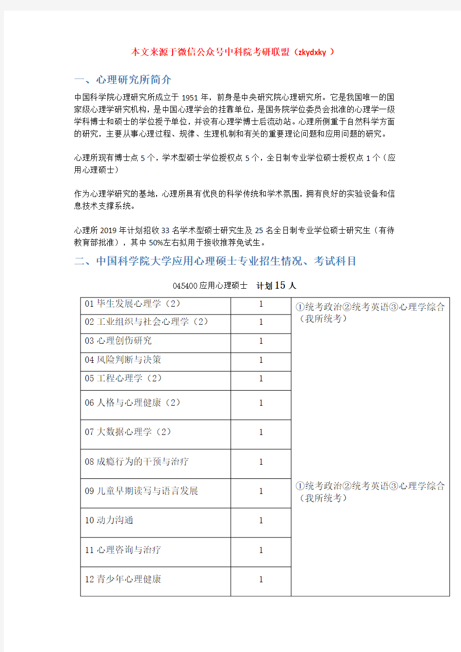 2020-2021年中国科学院大学(中科院)应用心理硕士考研招生情况、分数线、参考书目及备考经验