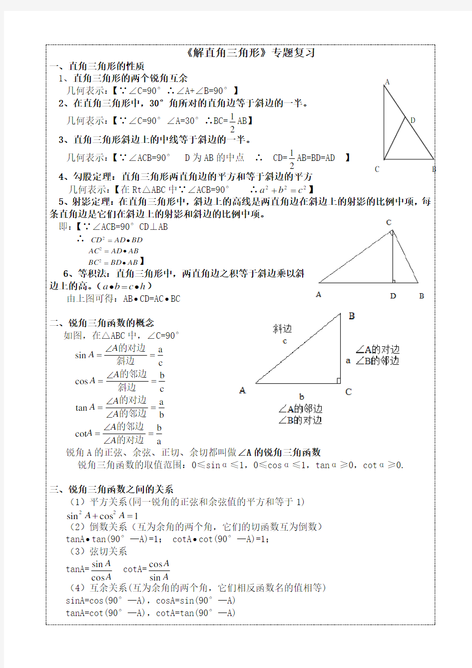 解直角三角形 专题复习