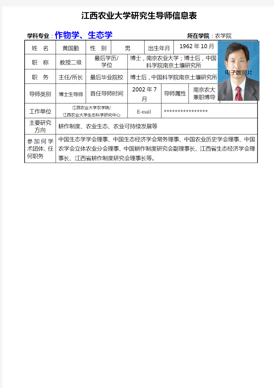 江西农业大学研究生导师信息表-江西农业大学研究生院