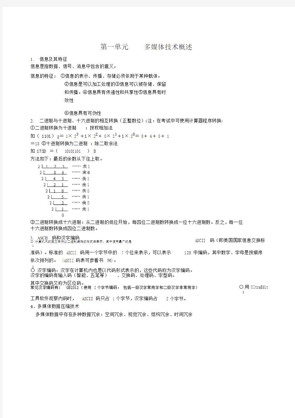 多媒体技术应用基础知识点