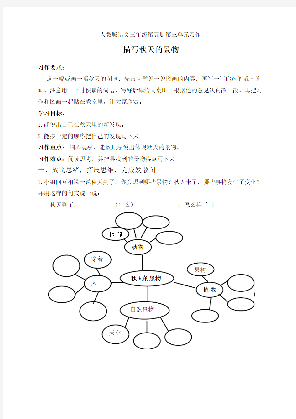 人教版语文三年级第五册第三单元习作描写秋天的景物