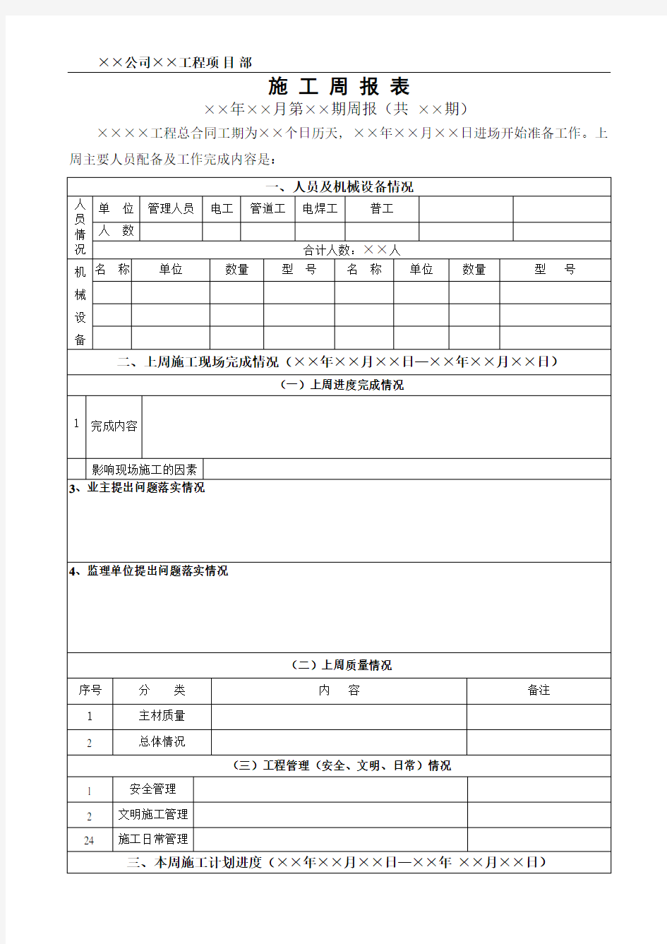 施工周报模板