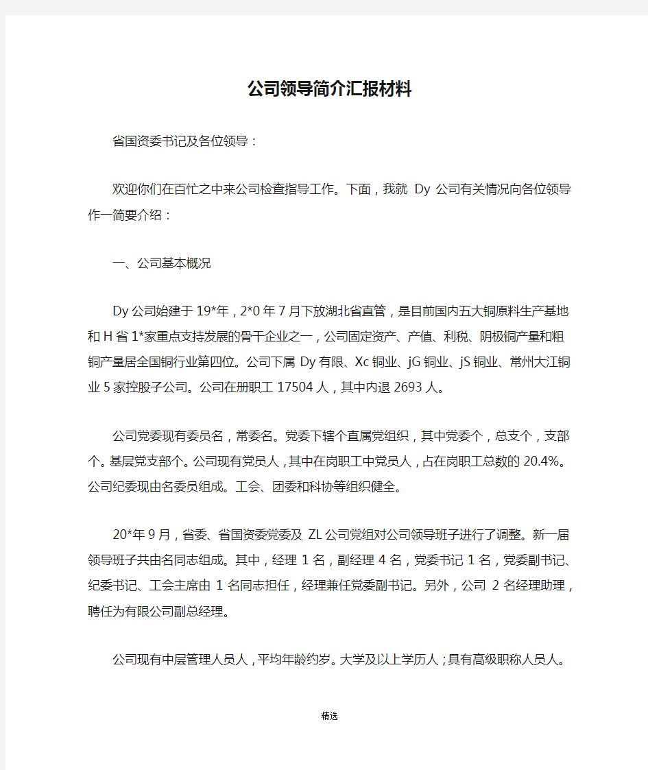 公司领导简介汇报材料