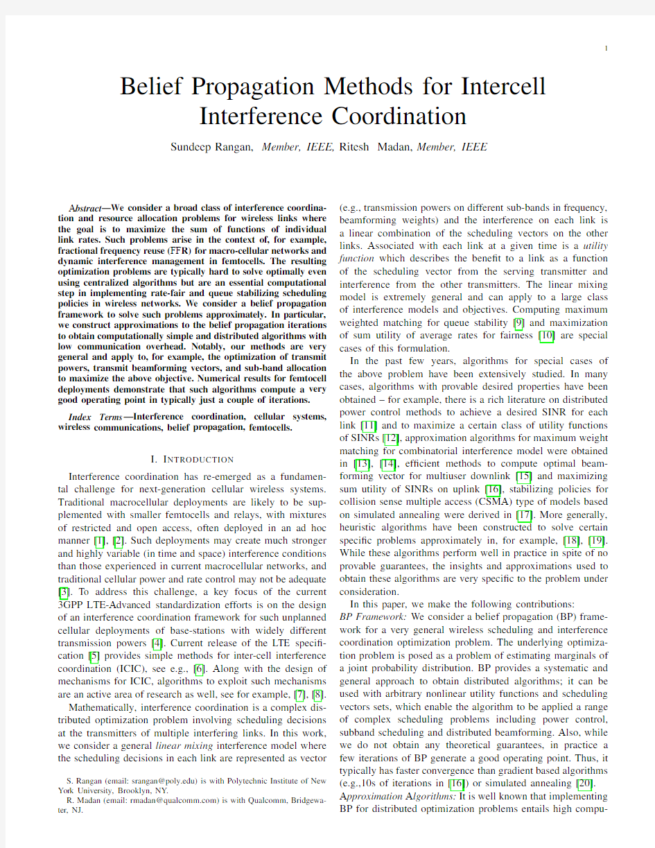 Belief Propagation Methods for Intercell Interference Coordination