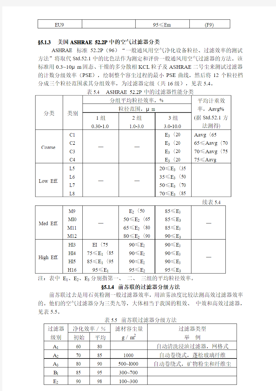 第五章 空气过滤器实验研究的理论基础