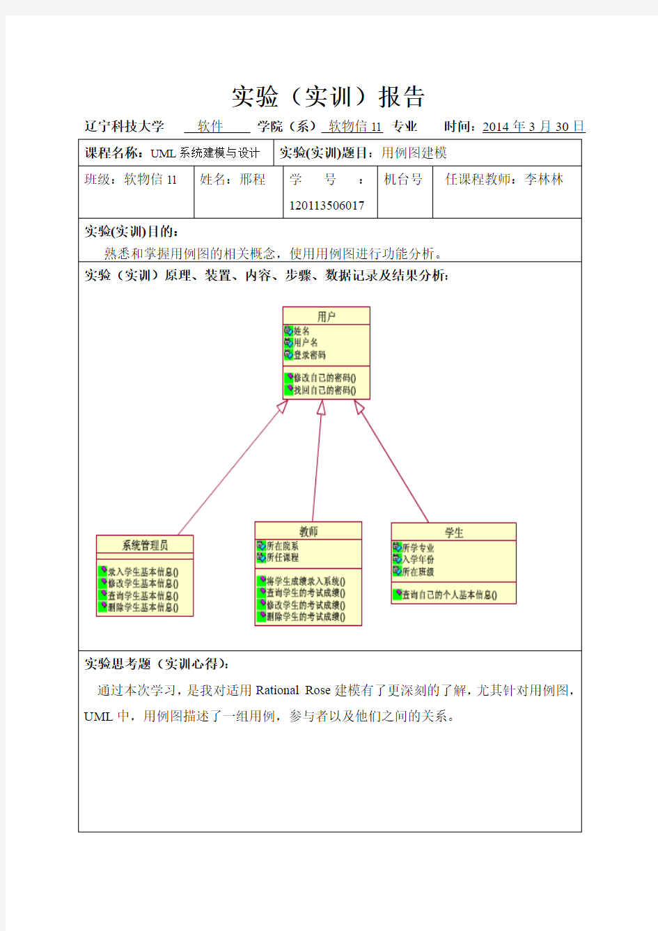 UML系统建模与设计实验报告 (类图,对象图)