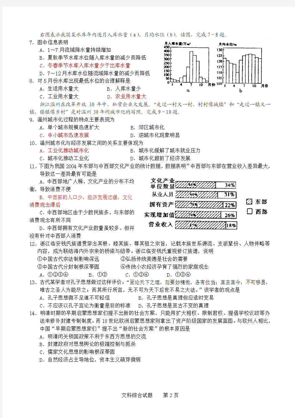 2010年杭州市第二次高考科目教学质量检测文科综合试题(精校版)2010[1].4