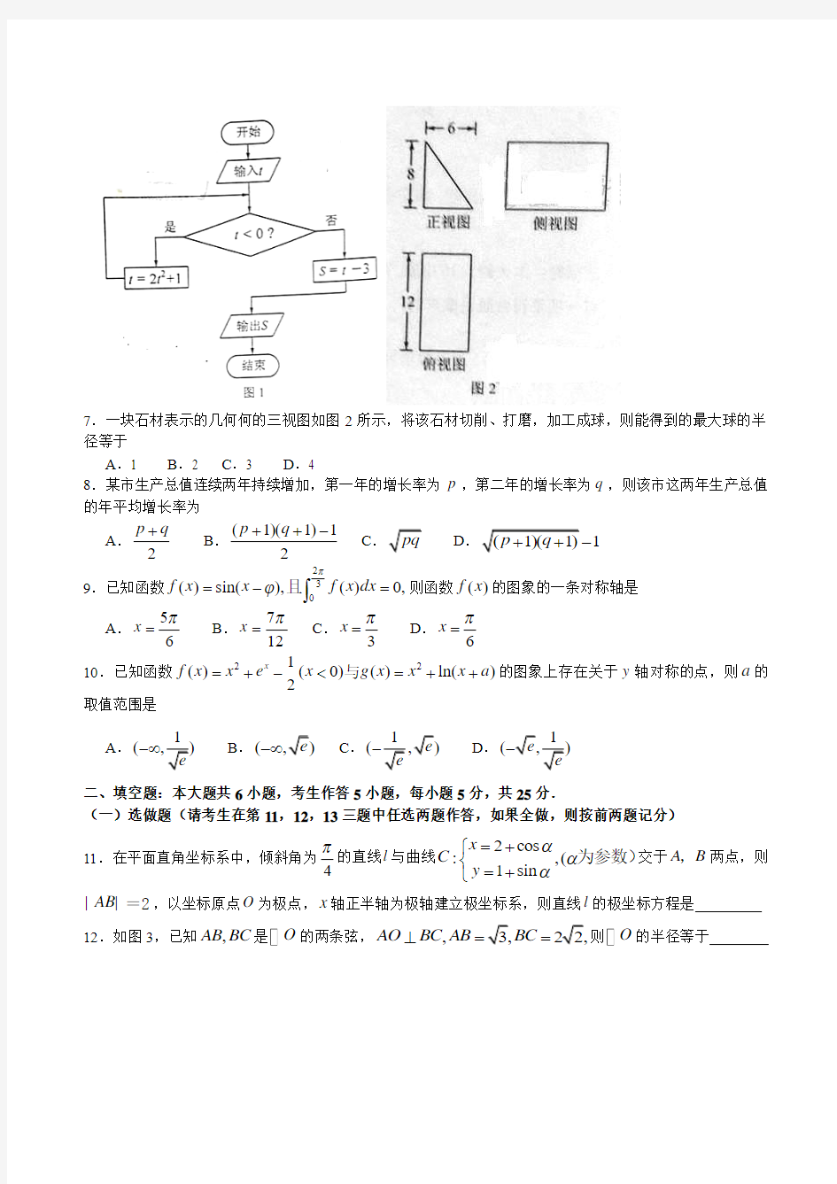 2014年湖南高考数学(理科)真题--word高清版