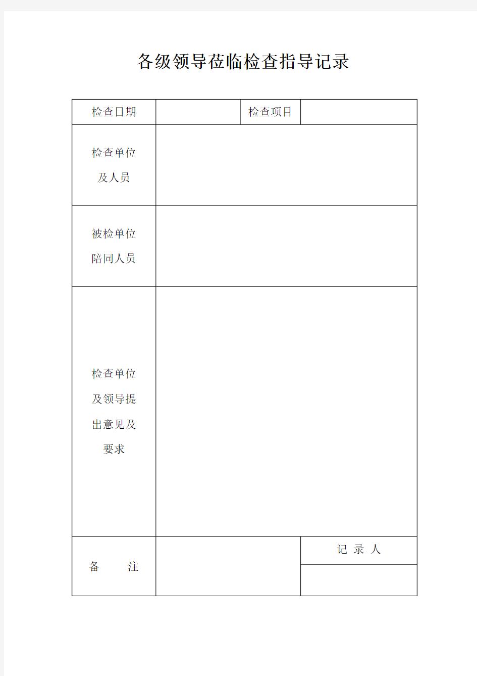 各级领导莅临检查指导记录