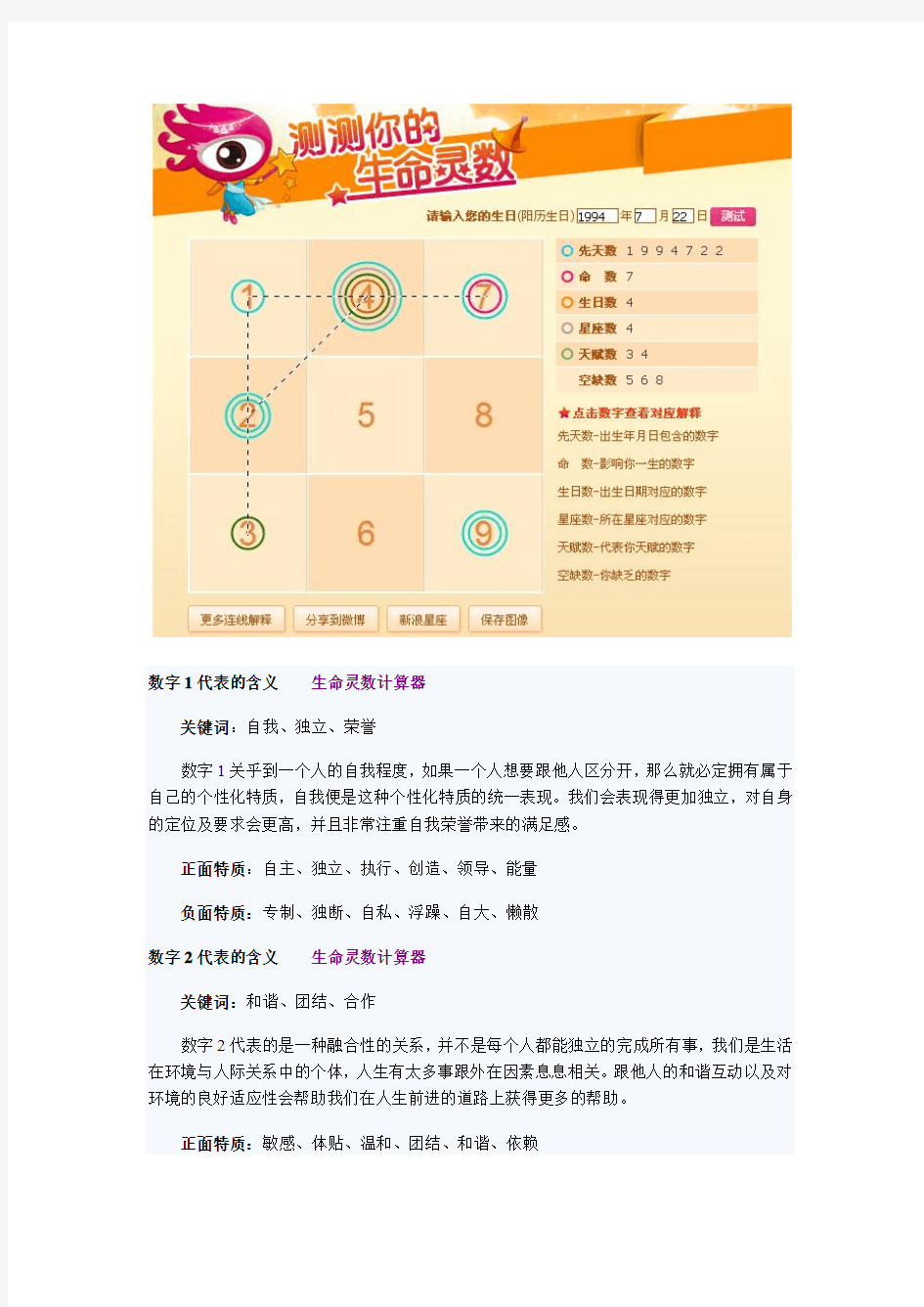 数字1代表的含义生命灵数计算器