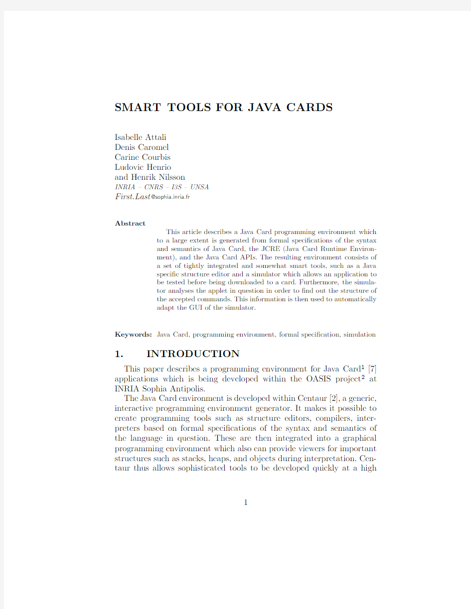 Smarttools for Java Card