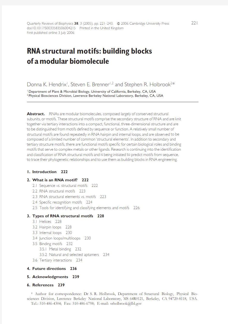 RNA structural motifs building blocks of a modular biomolecule