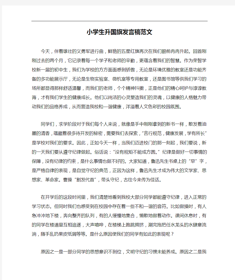 发言稿 小学生升国旗发言稿范文