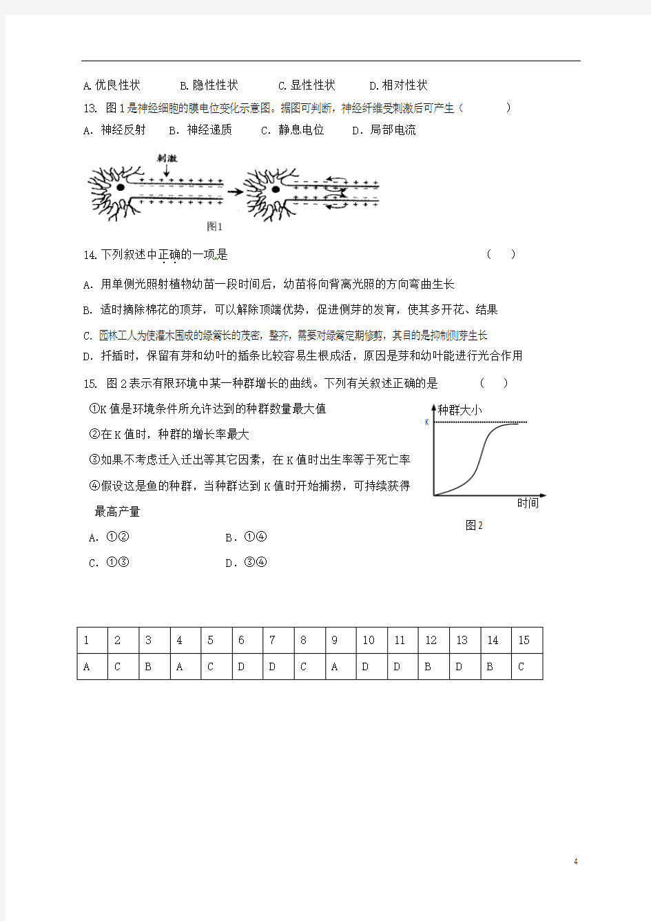 高二生物学业水平考试模拟试题