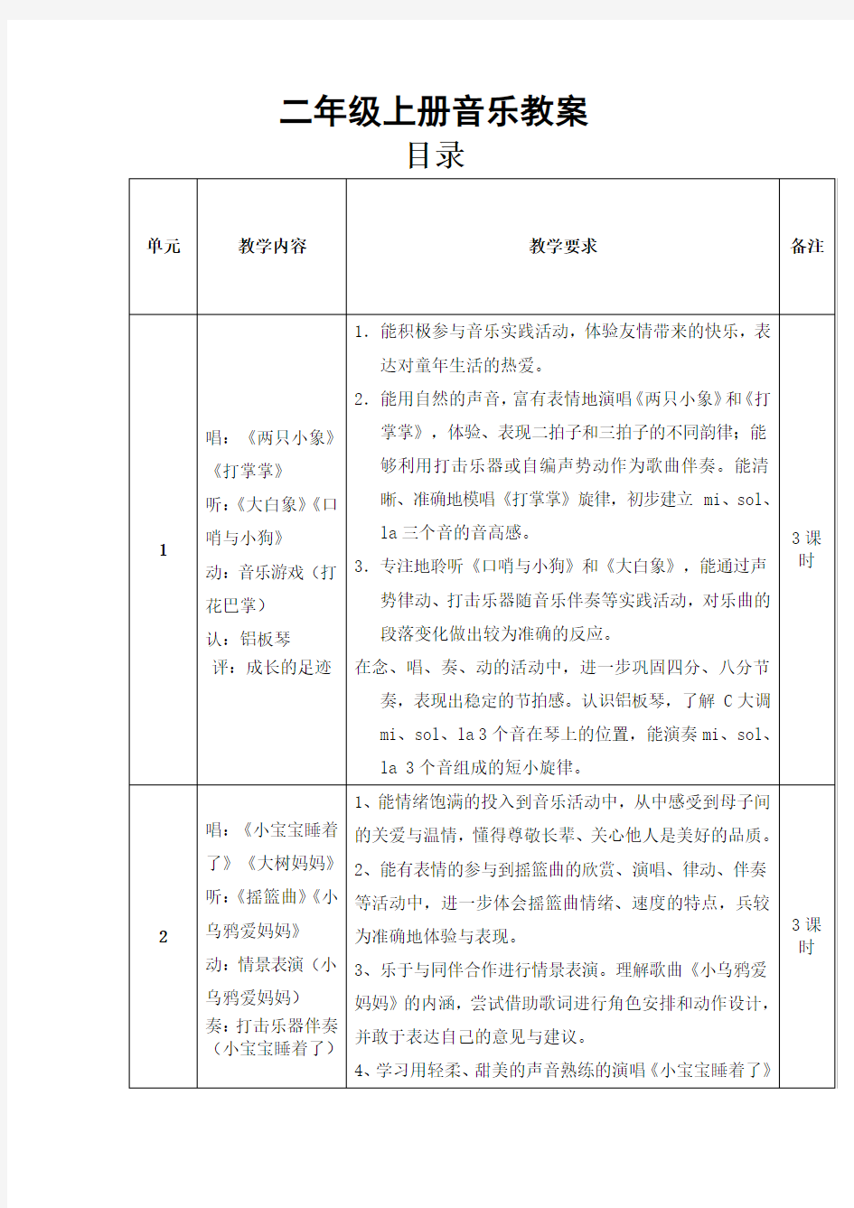 小学音乐二年级上册全册教案