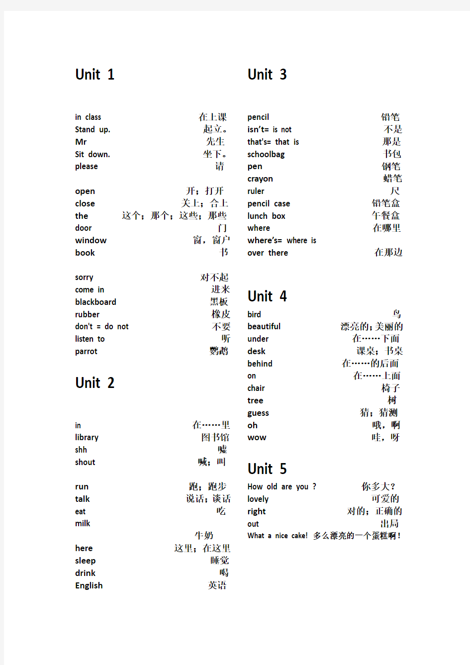 译林版新版三年级英语下册单词