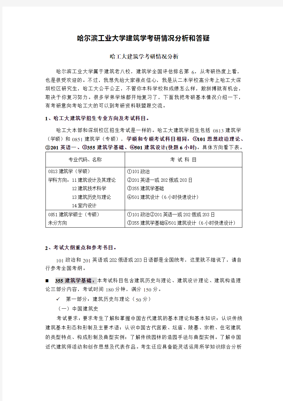 哈尔滨工业大学建筑学考研情况分析答疑