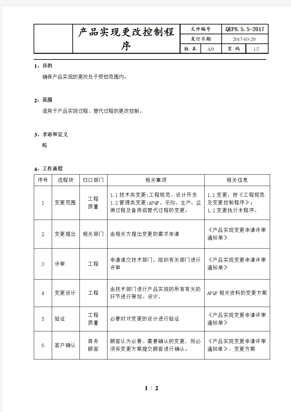 产品实现更改控制程序