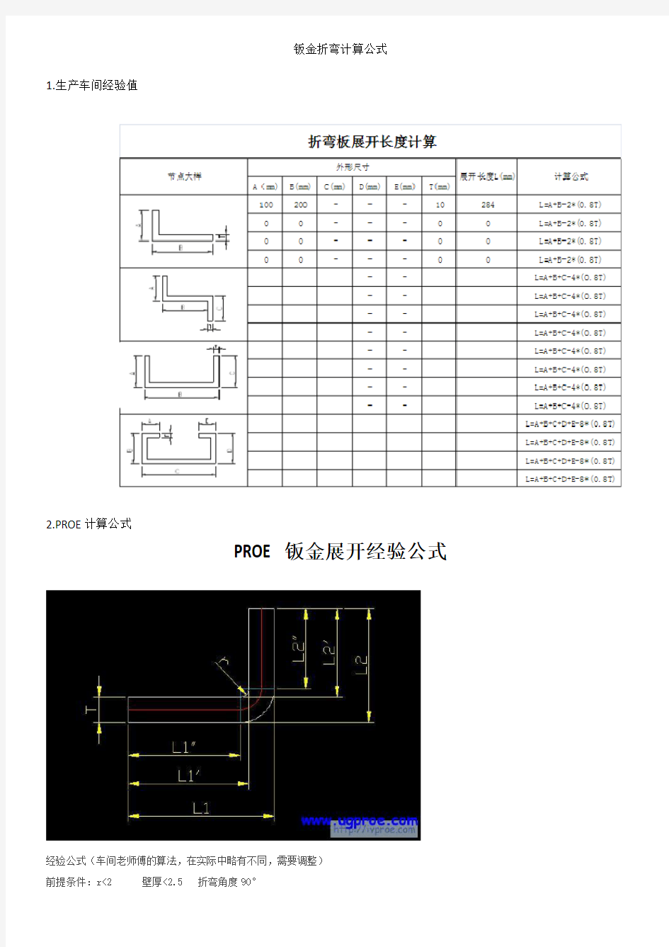 钣金加工计算公式集合