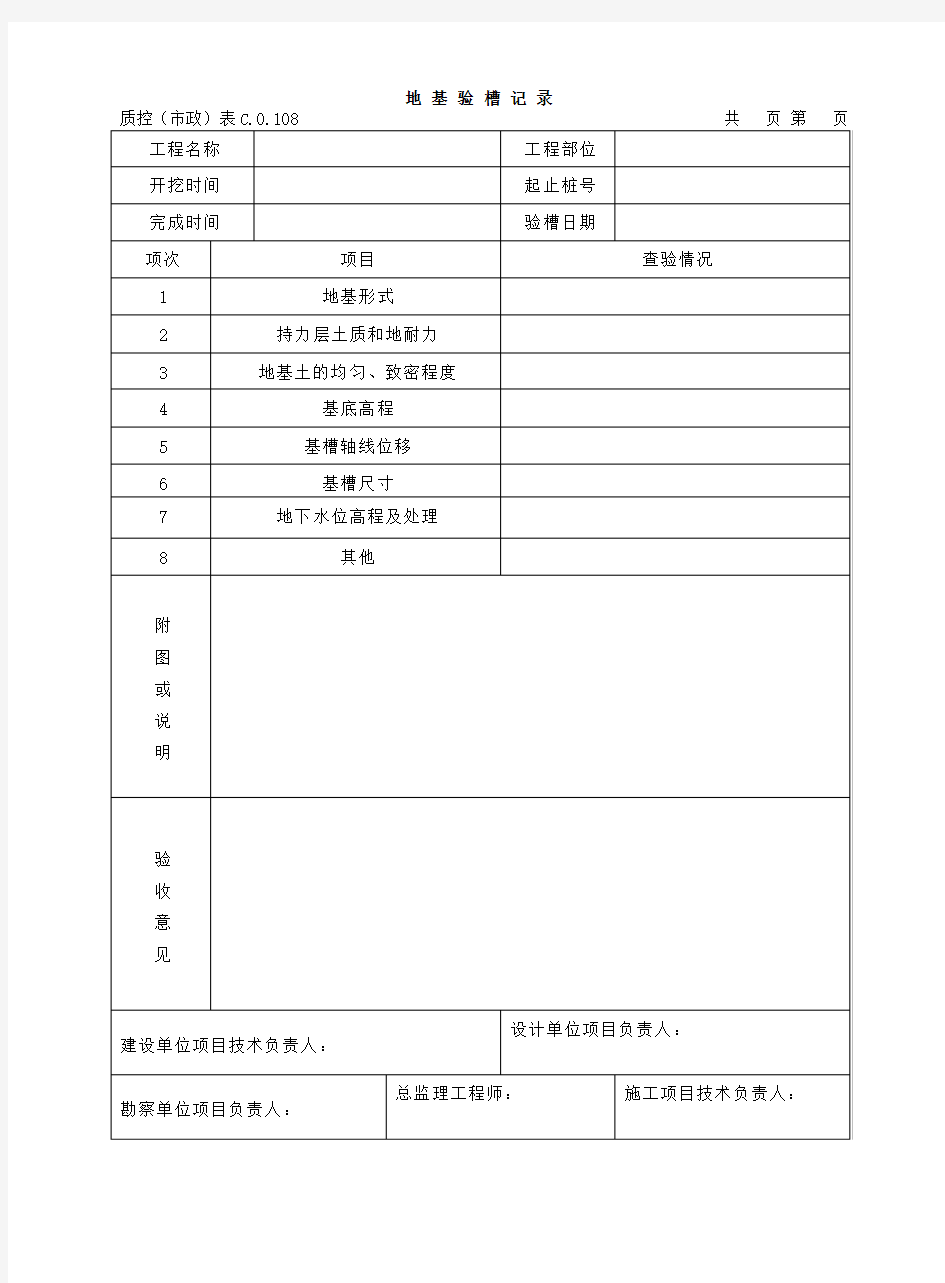 表C.0.108地基验槽记录