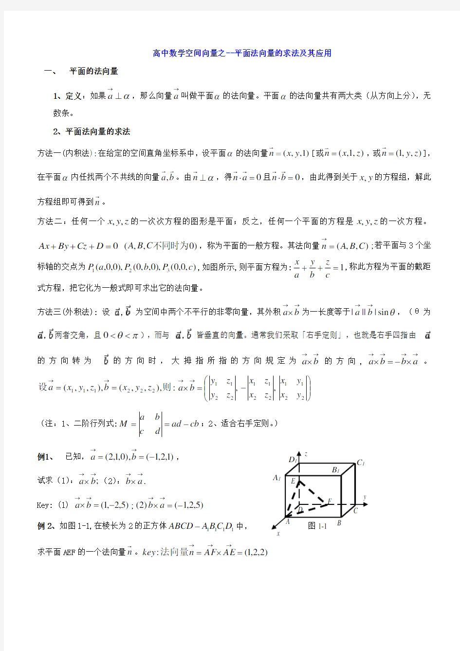 高中数学--空间向量之法向量求法及应用方法