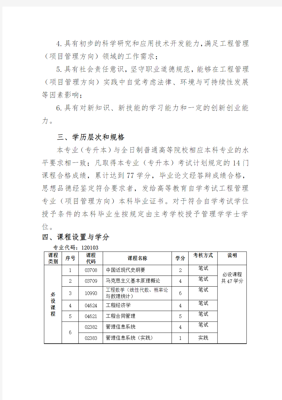 北京市高等教育自学考试工程管理项目管理方向专业专升本专业考试计划2019年修订