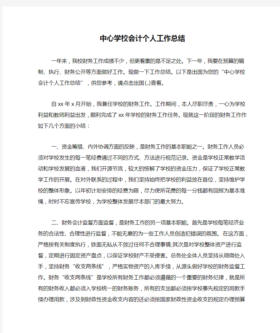 2019年中心学校会计个人工作总结