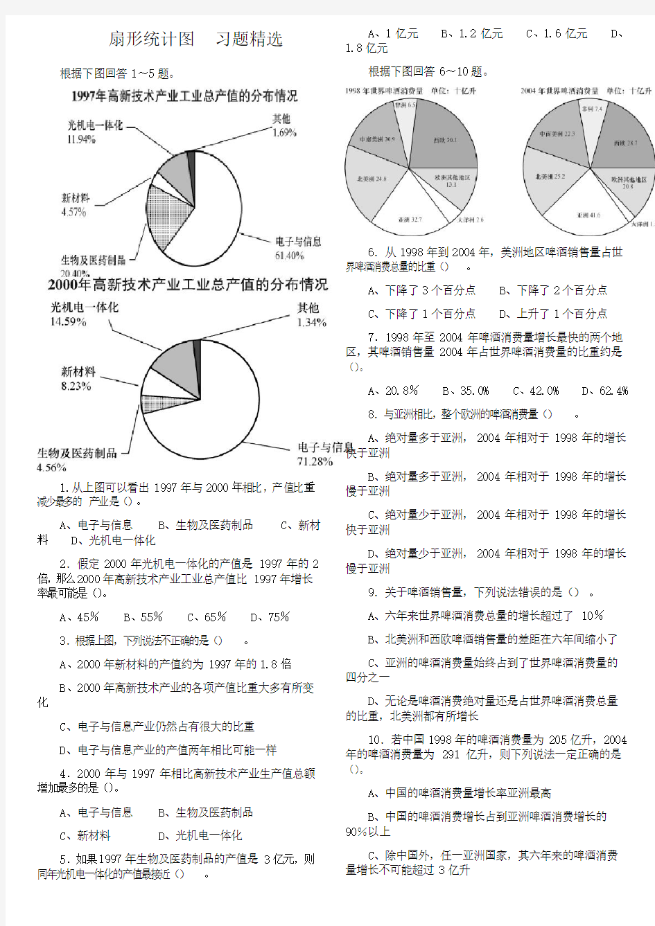 六年级数学上册扇形统计图__习题精选