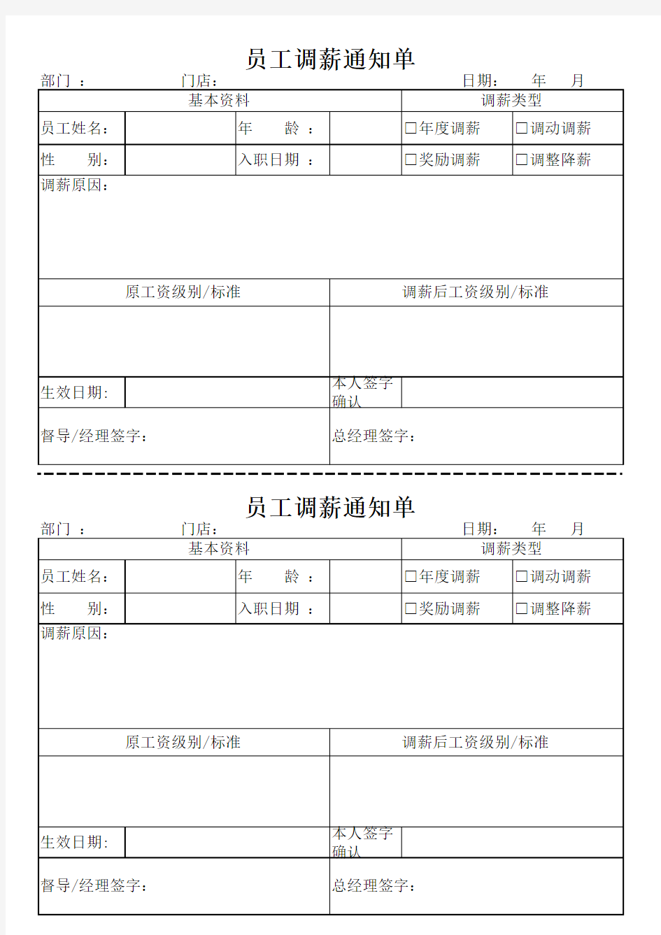 员工调薪通知单(参考模板)