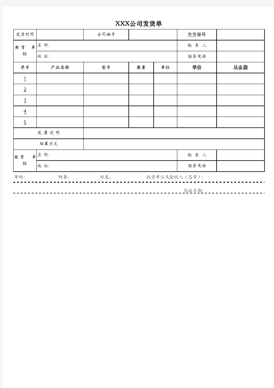 EXCEL发货单模板