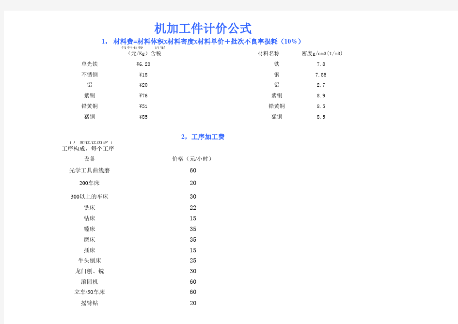 五金机加工件单价计算方法