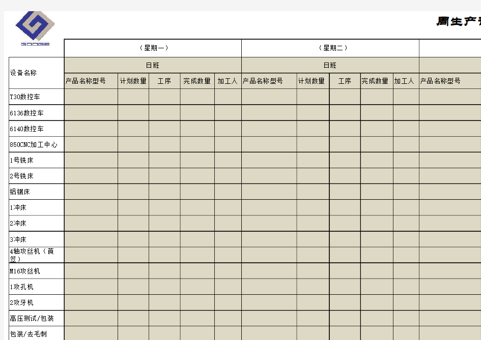 周生产计划安排表