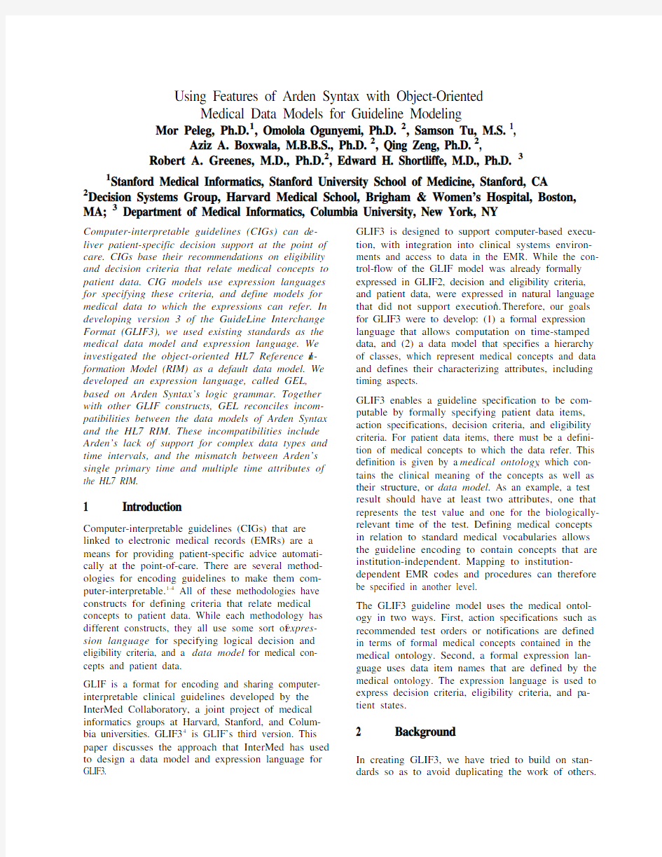 Using features of arden syntax with object-oriented medical data models for guideline model