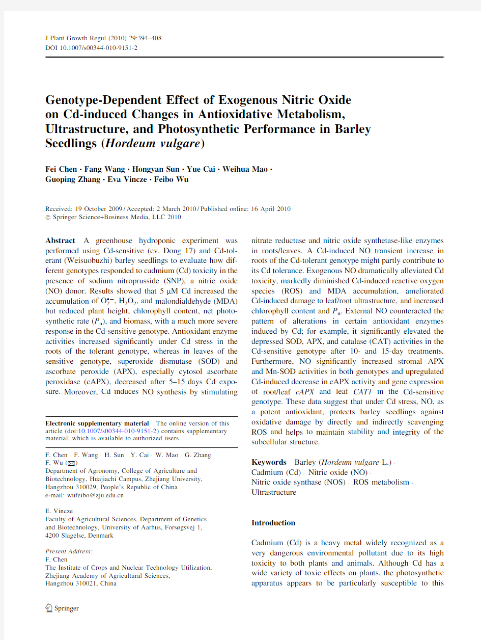 Genotype-Dependent Effect of Exogenous Nitric Oxide (2)