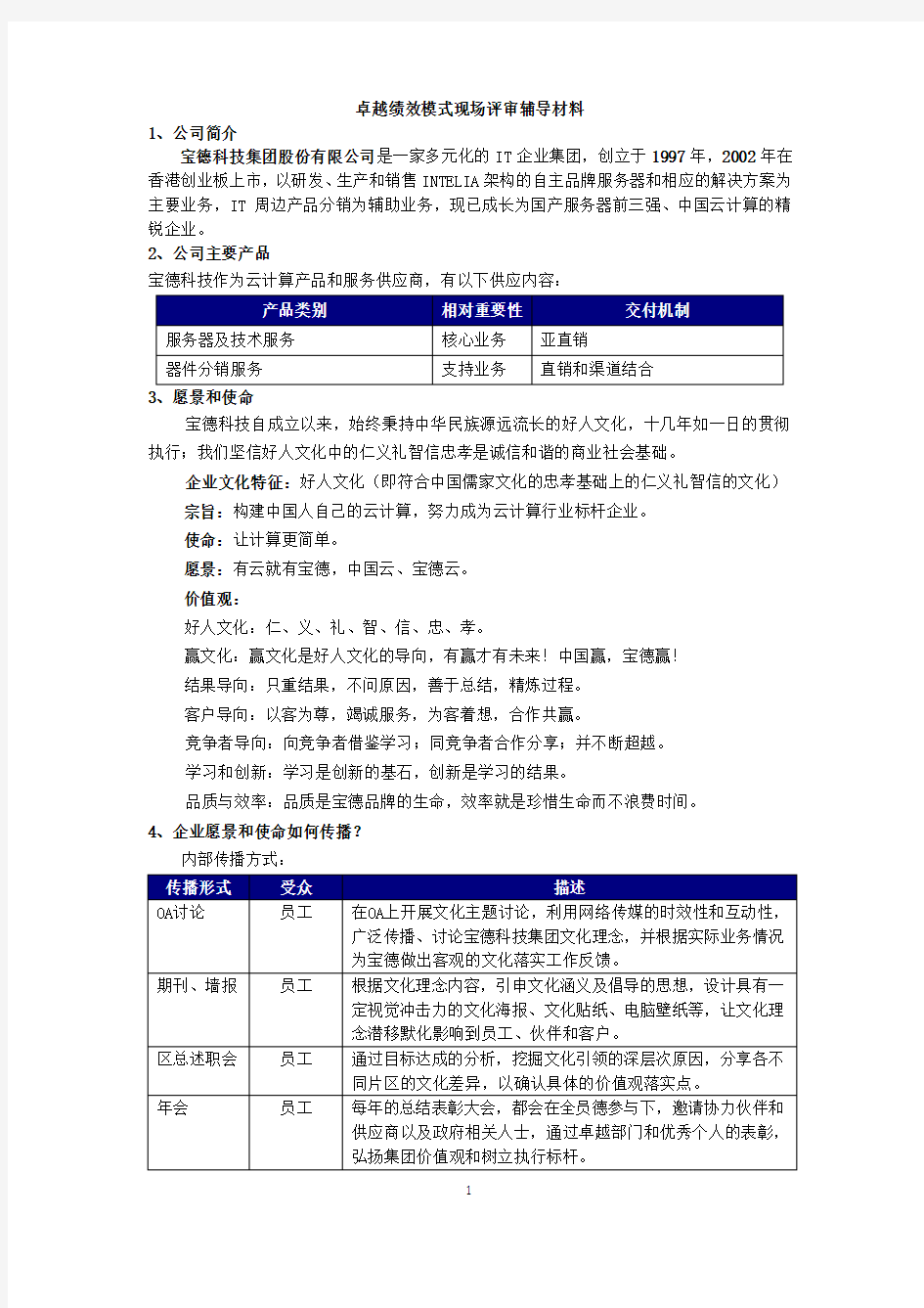 卓越绩效导入模式现场评审辅导材料