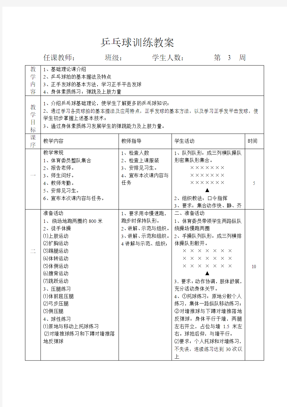 乒乓球训练教案1