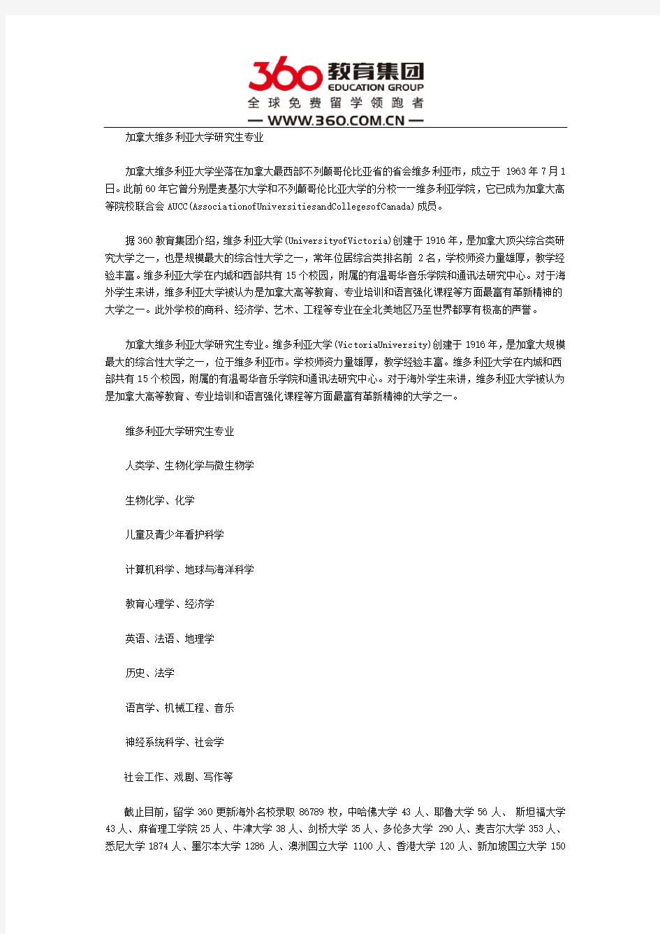 加拿大维多利亚大学研究生专业