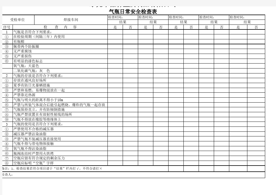 气瓶日常安全检查记录表