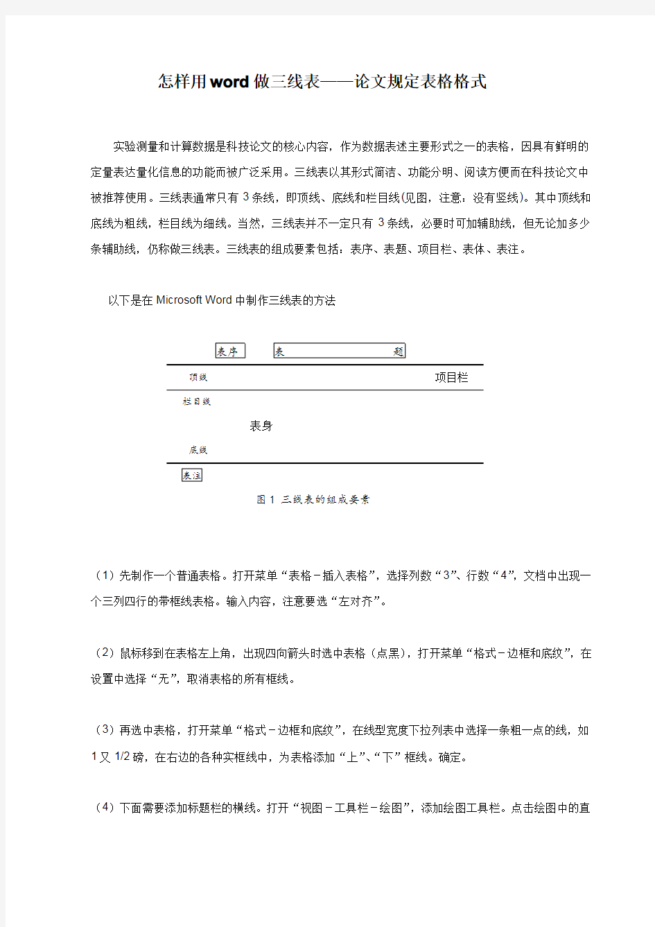 怎样用WORD做三线表论文规定表格格式