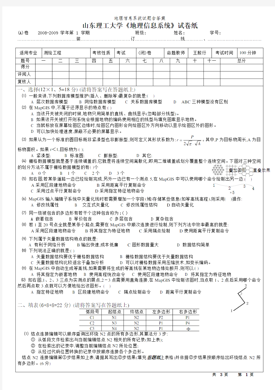 地理信息系统试题含答案