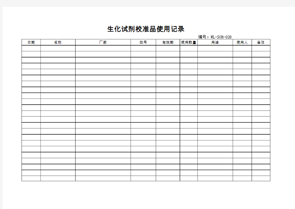 校准品质控品使用记录表