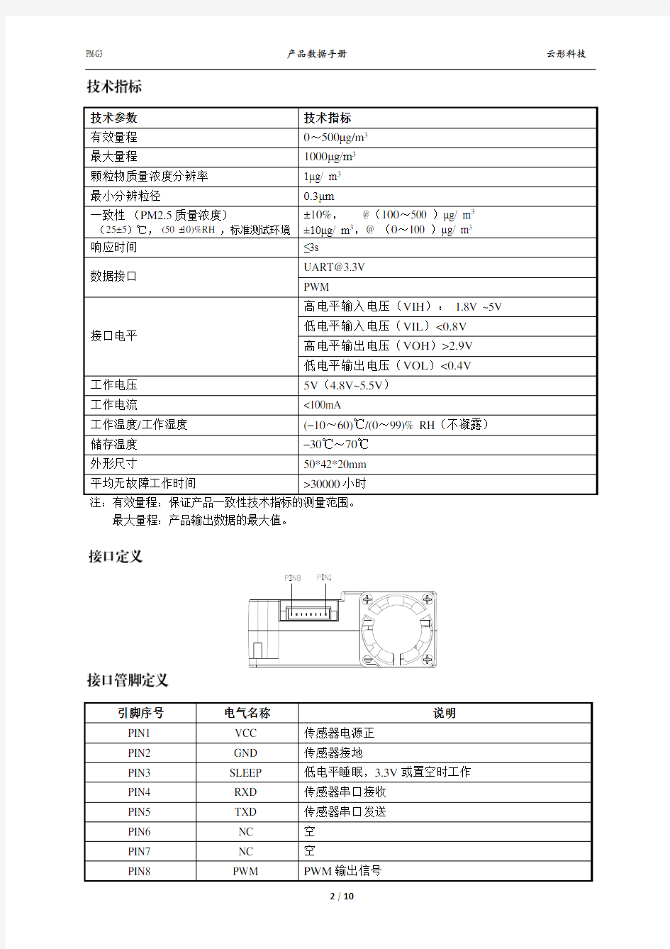 数据手册PM-G3激光颗粒物传感器产品数据手册V2.2