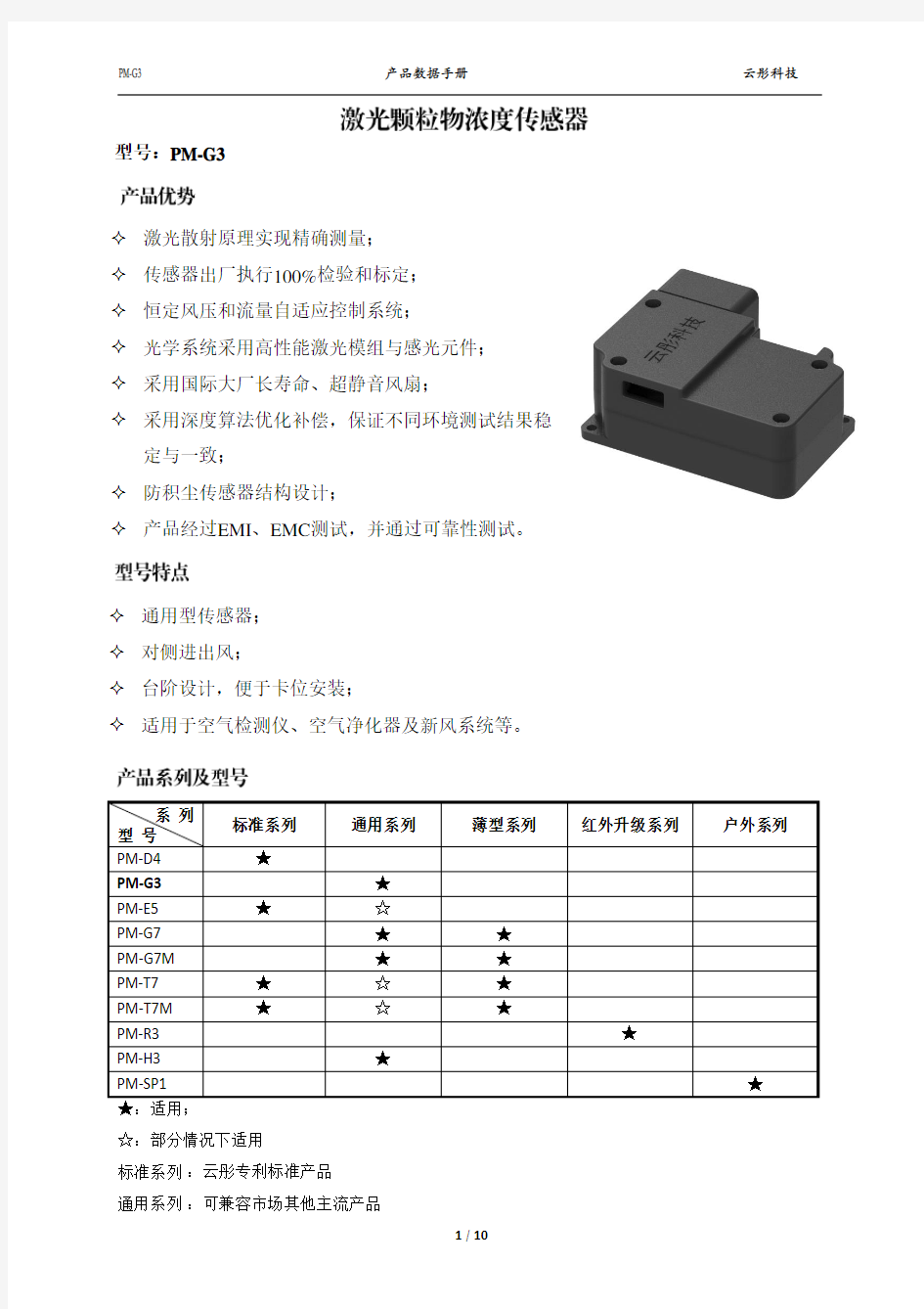 数据手册PM-G3激光颗粒物传感器产品数据手册V2.2